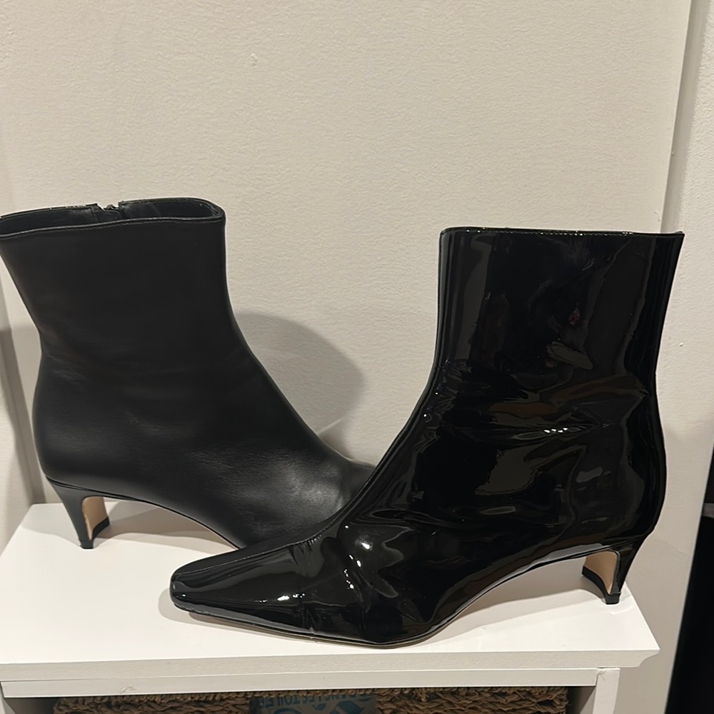 Staud Wally Black Patent Leather Ankle Boots